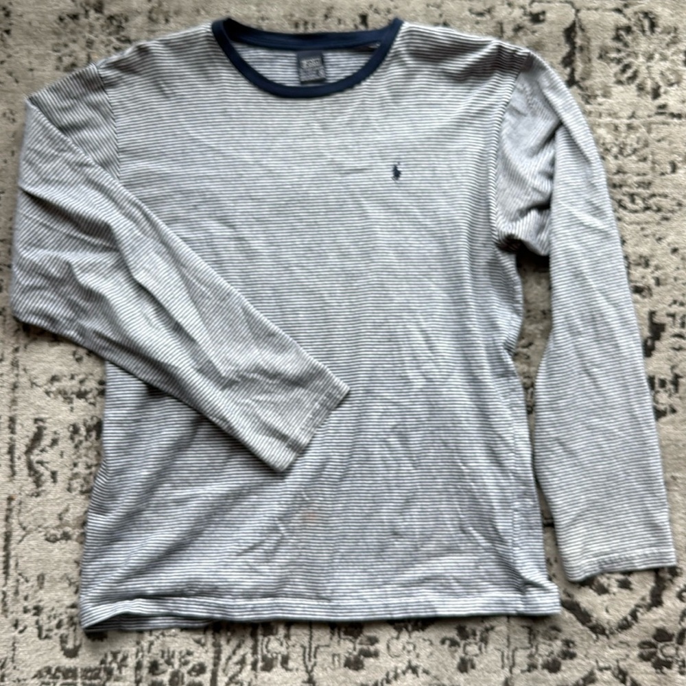 Vintage Navy and white stripe polo long sleeve!
